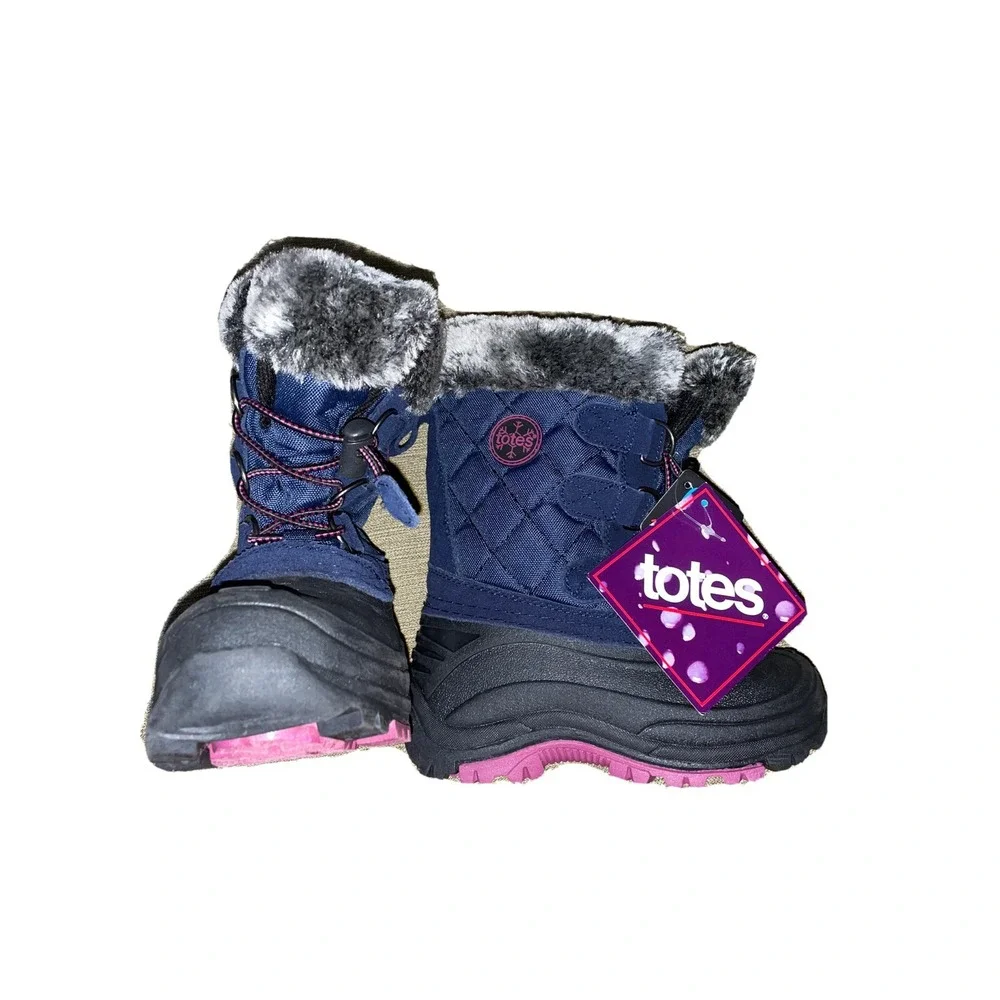 New kids size‎ 11 Totes waterproof shell fur lined navy blue Boots